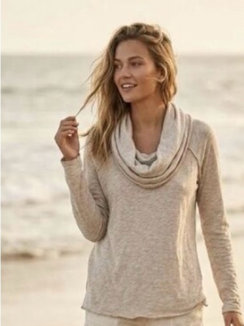 Free People Beach Two Body Corps Deux Cowl Neck Flowy Top M/L Oatmeal